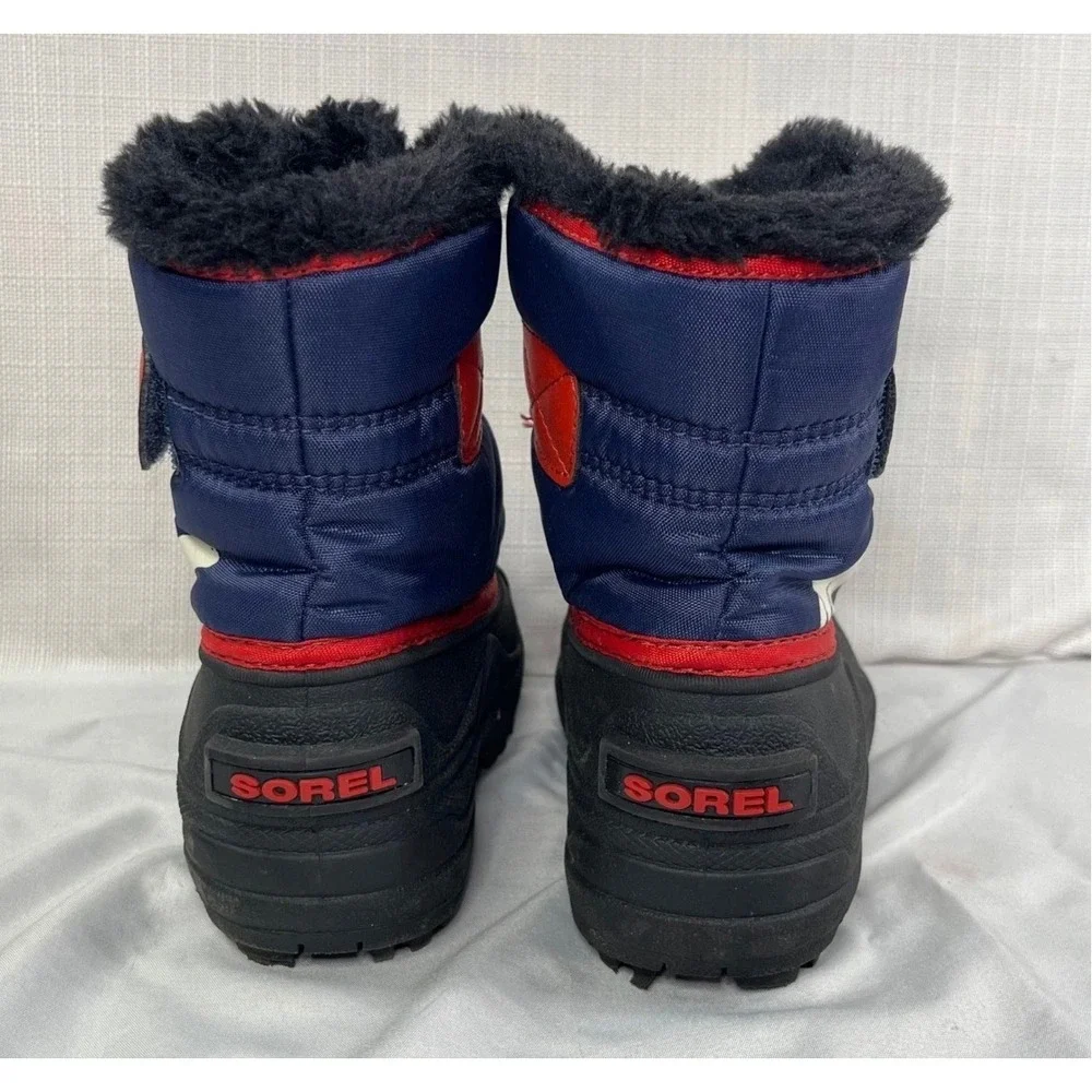Sorel Kids Snow Commander Boots Navy Blue Red Black NC1960-591 Size 8 Toddler